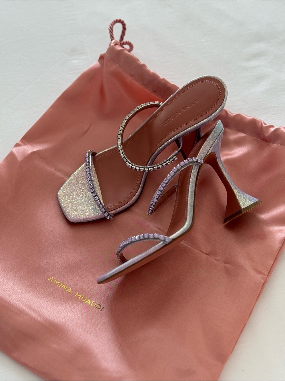 NWT Amina Muaddi Lilac Crystal-Embellished Slide Sandal Authentic - Picture 7 of 8